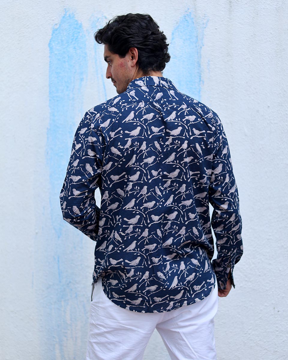 Swaraj Blue Hand Block Print Cotton Shirt - TOF