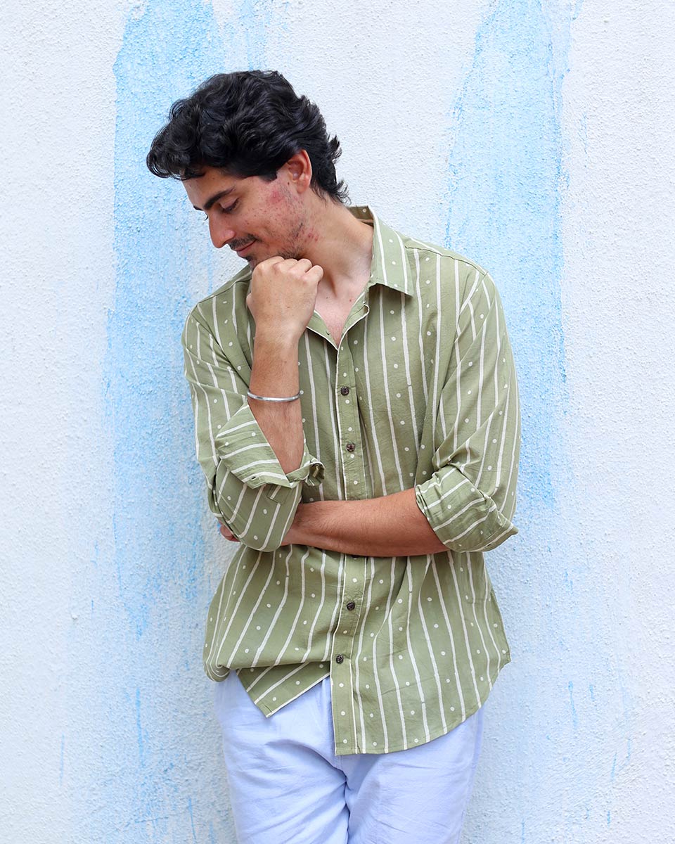 Mehrang Green Hand Block Print Cotton Shirt -TOF