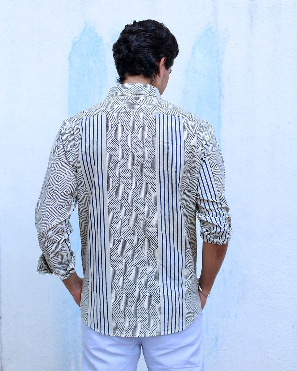 Veer Ivory White Hand Block Print Cotton Shirt -TOF