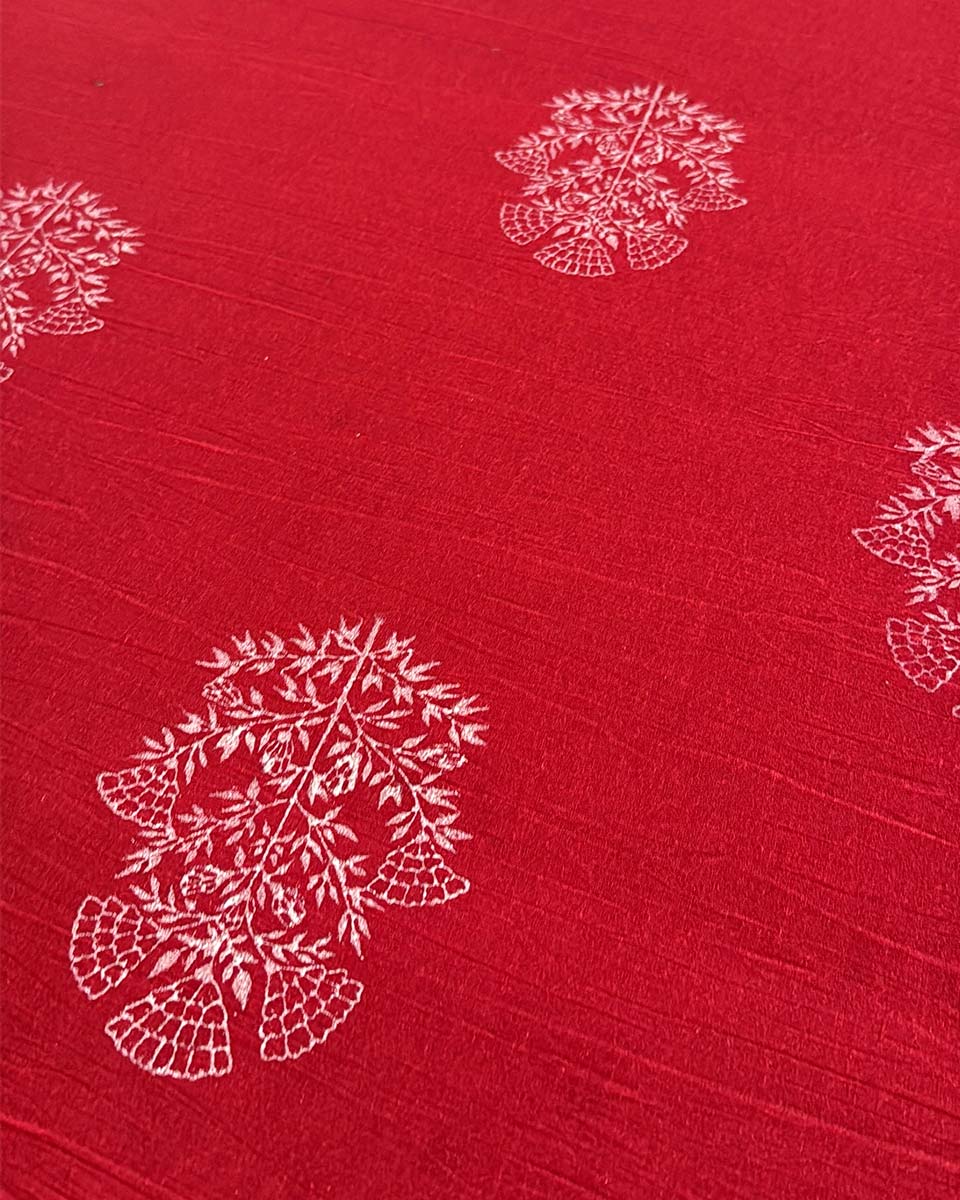 Walking Barefoot Red Hand Block Printed Cotton Saree - UMT