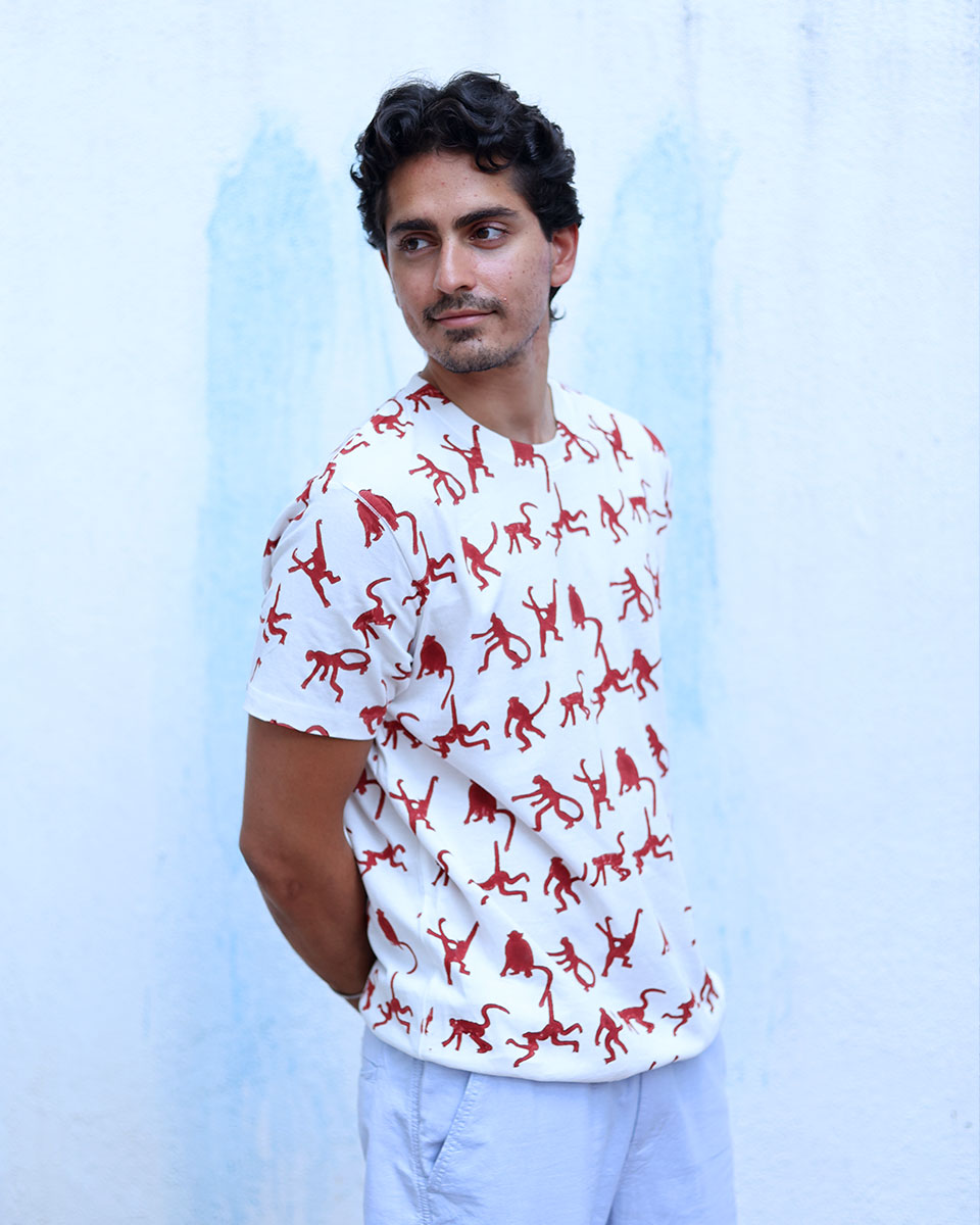Samar White Hand Block Print Cotton T- Shirt - TOF