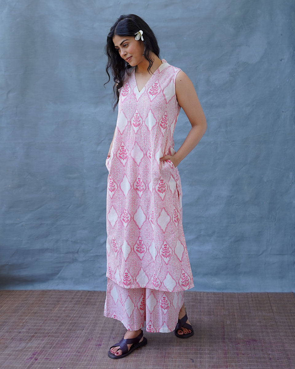 Nargisâ€™s Noor Blush Pink Hand Block Print Kurti - MMG