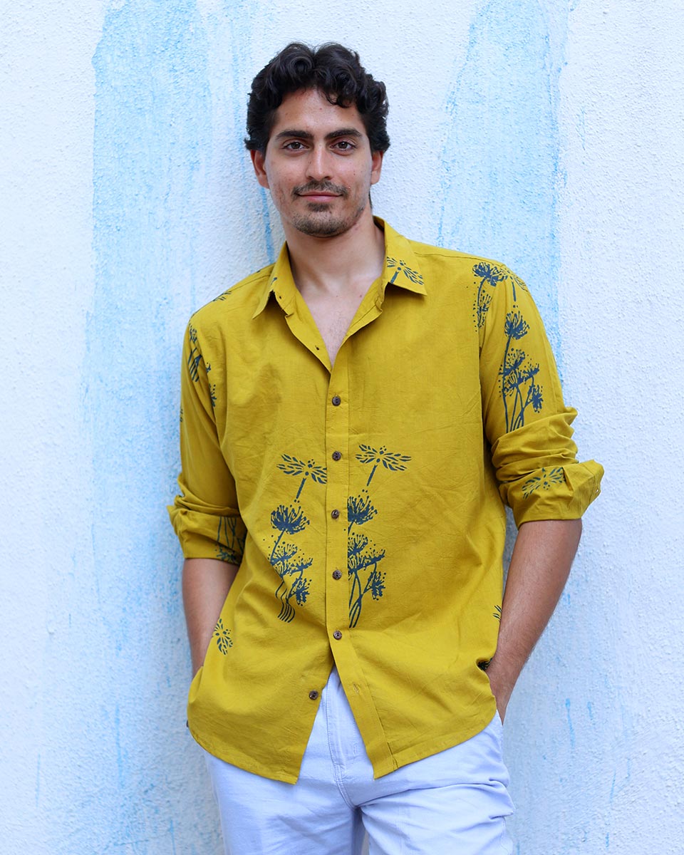 Udan Mustard Yellow Hand Block Print Cotton Shirt -TOF