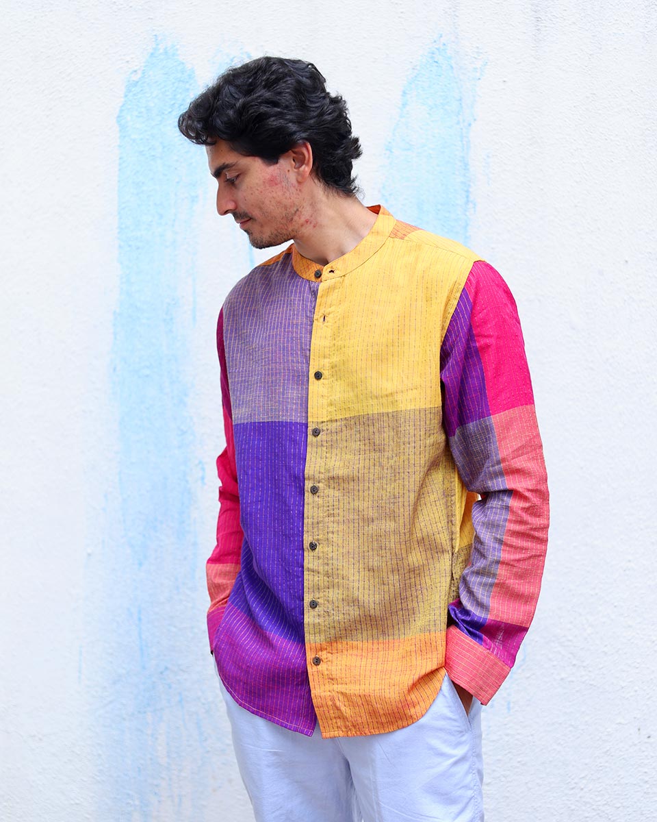 Azaad Multi Colours Handwoven Cotton Shirt - TOF