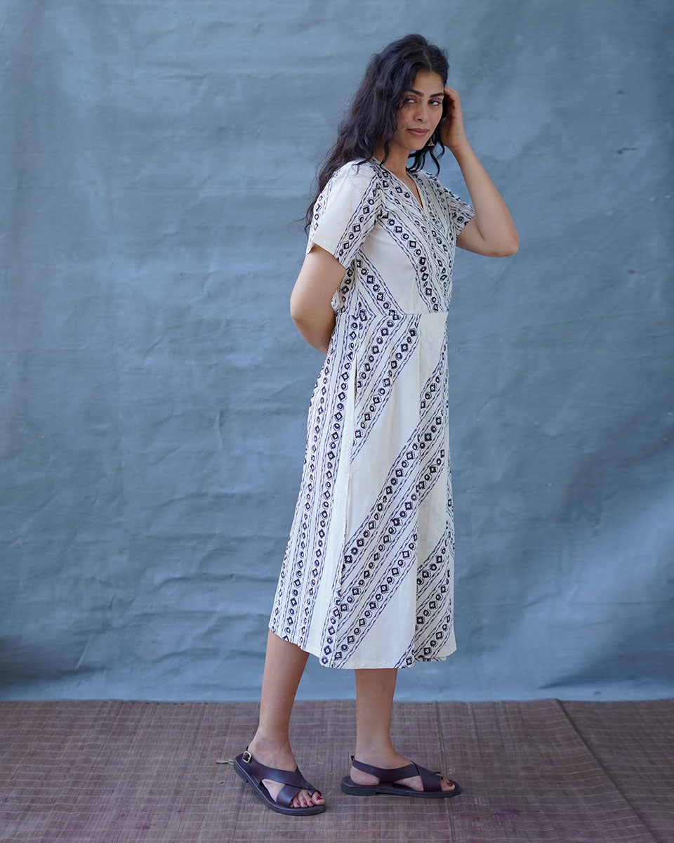 Rain Hush Grey Block Printed Dress - BMS