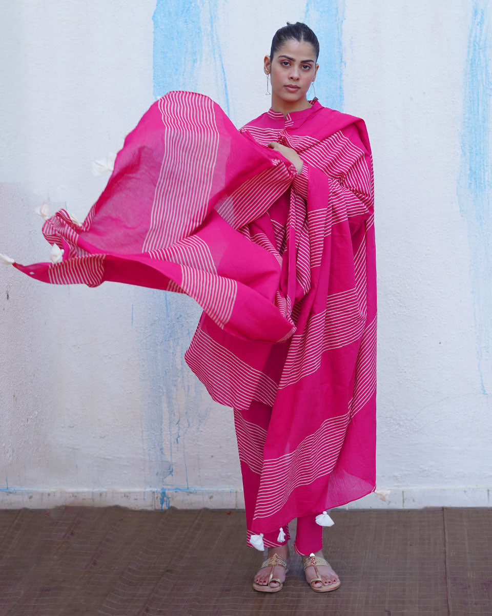 Gunguni Pink Handblock Print Cotton Dupatta - BFG