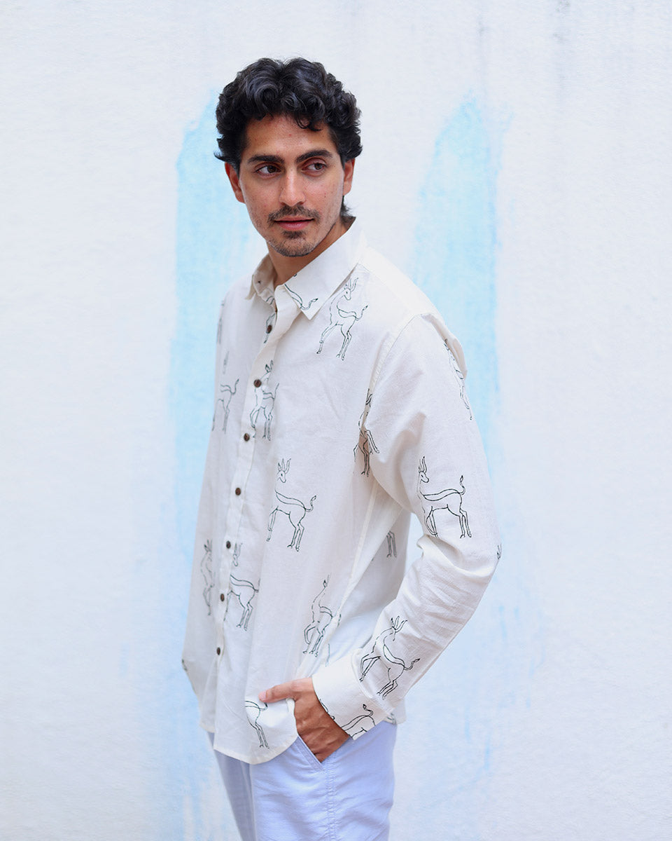 Firdaus White  Hand Block Print Cotton T- Shirt - TOF