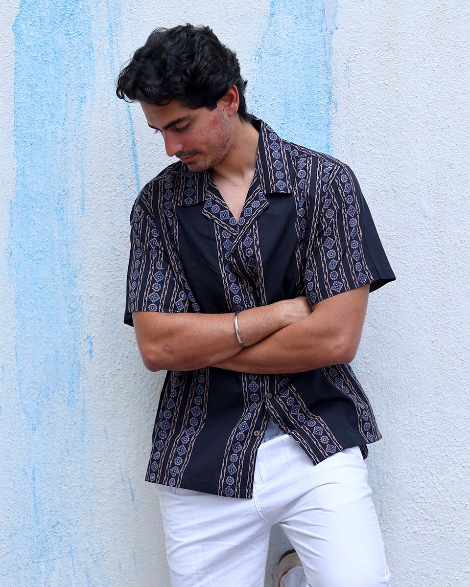 Darya Black Hand Block Print Cotton Shirt -TOF