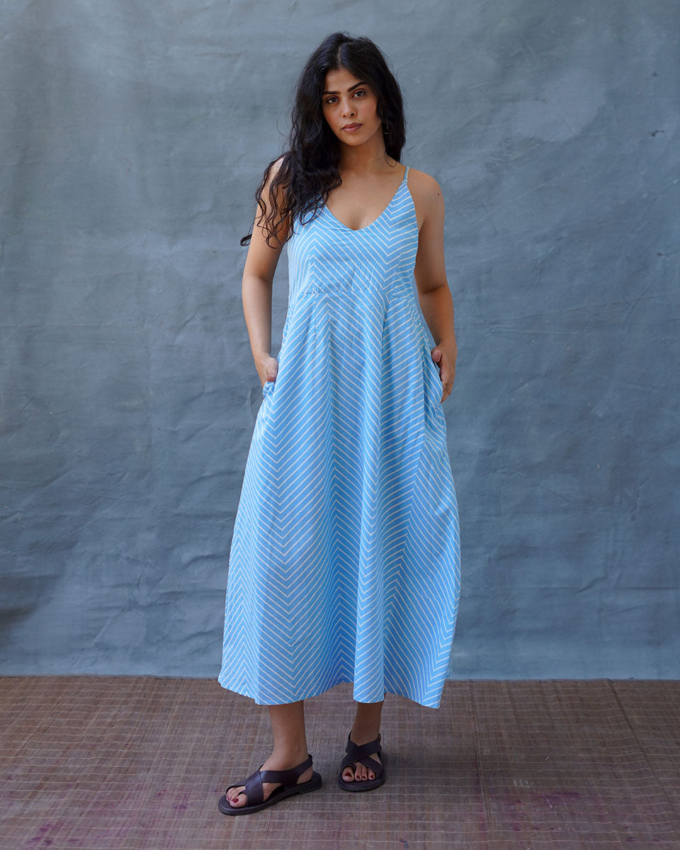 Gudiya Blue Hand Block Printed Dress-BAD
