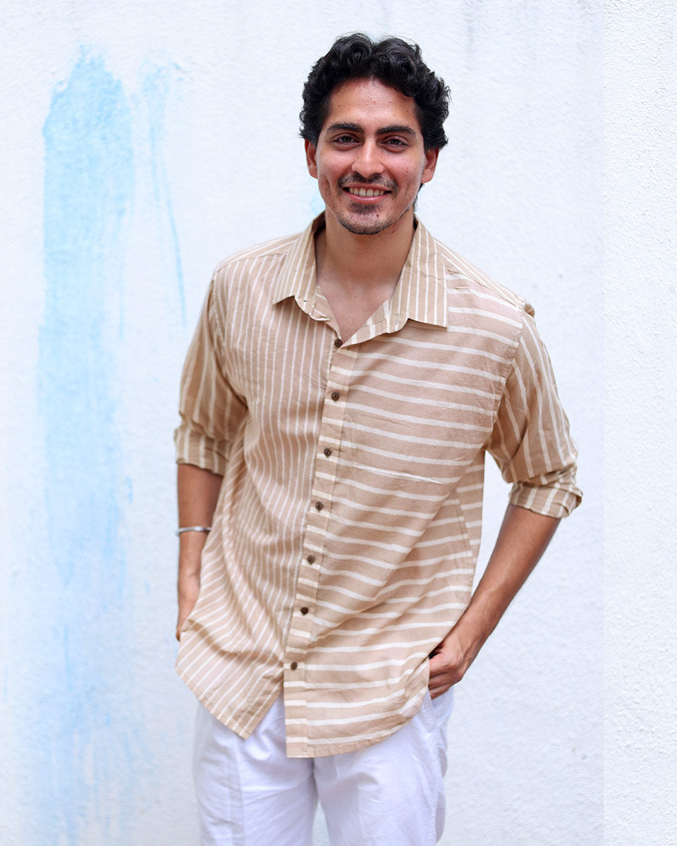 Malang Beige Hand Block Print Cotton Shirt -TOF