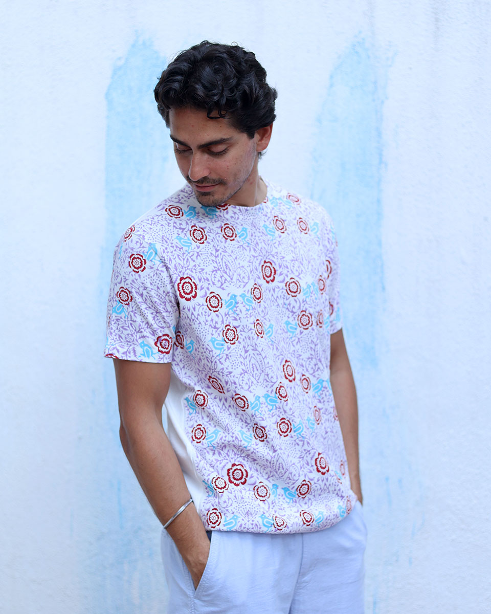 Rohan Multi Colours Hand Block Print CottonT- Shirt - TOF