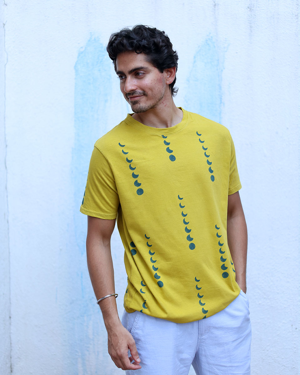 Barkat Mustard Yellow Hand Block Print Cotton T- Shirt - TOF