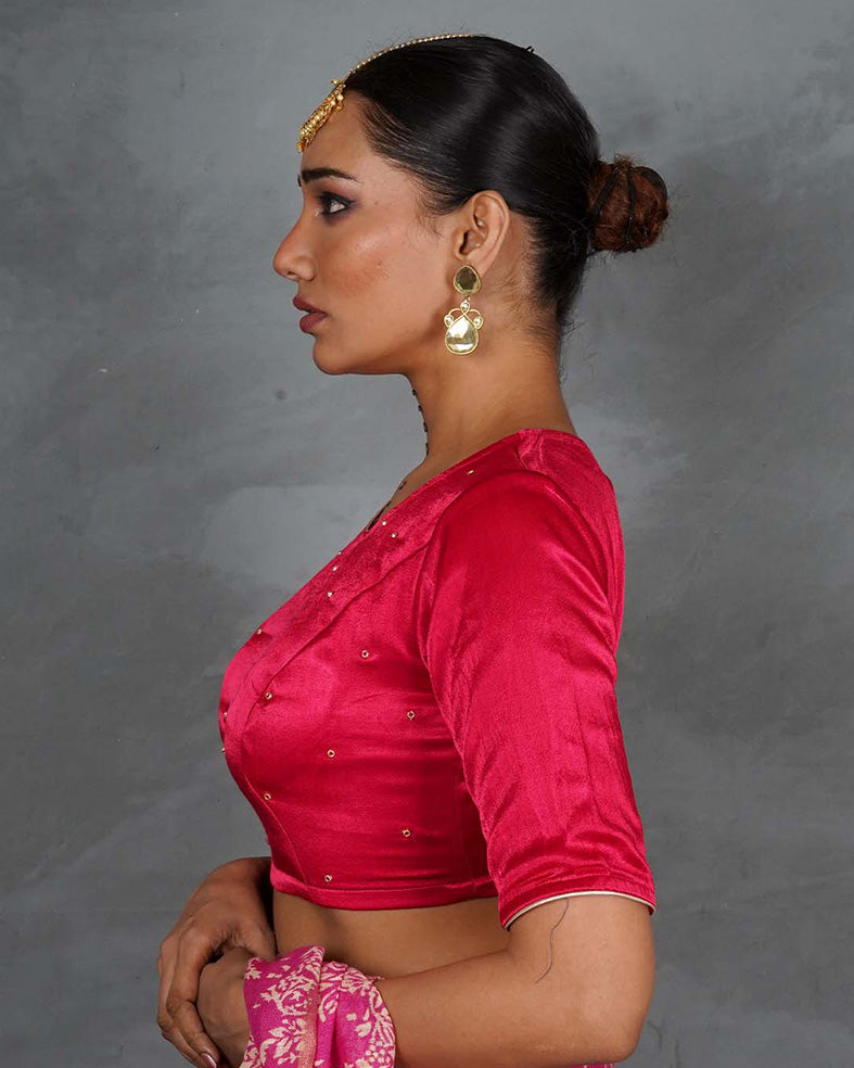 Aahana Magneta Pink Mashru Silk Blouse - TARA