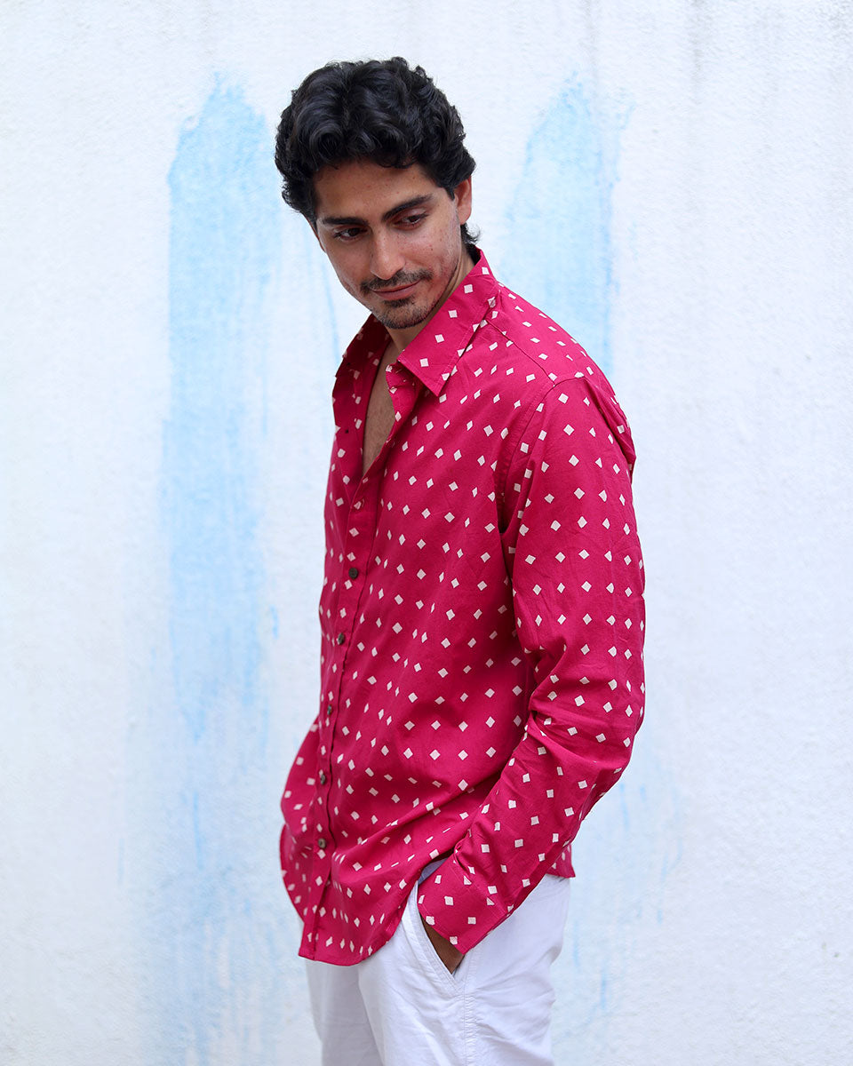 Musafir Pink Hand Block Print Cotton Shirt - TOF