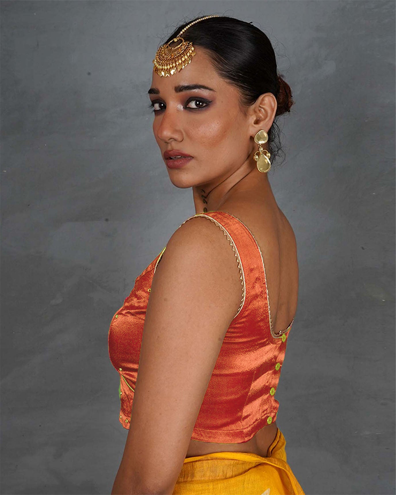 Rivya Orange Mashru Silk Blouse - TARA