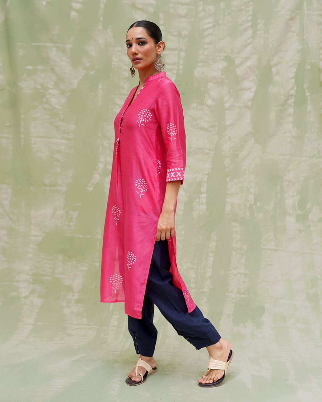 Rang Reet Pink Handblock Printed Chanderi Silk Kurti - CHD