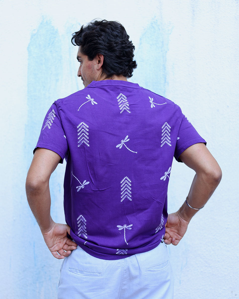 Jheel Purple Hand Block Print Cotton T- Shirt -TOF