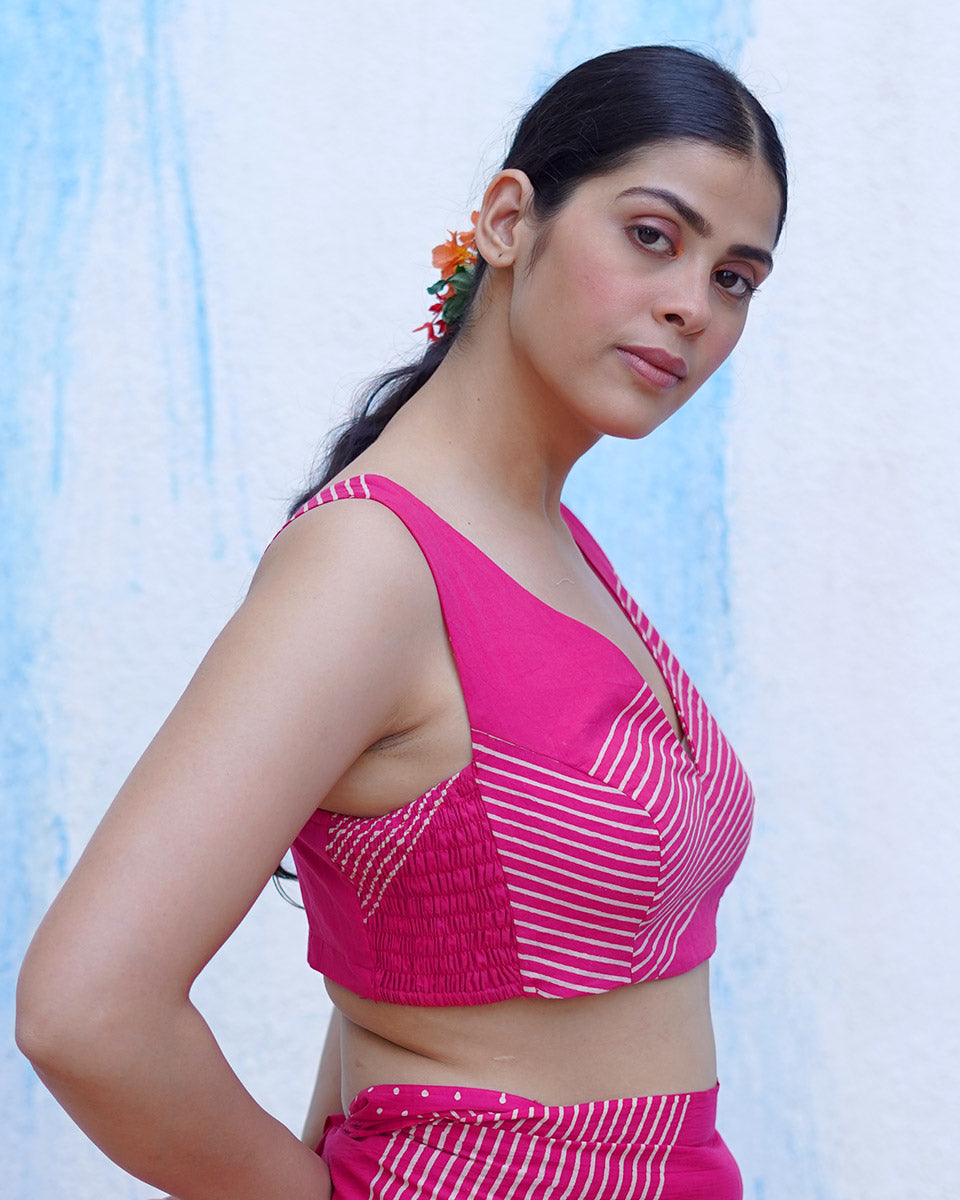 Udaan Pink Handblock Print Cotton Blouse - BFG