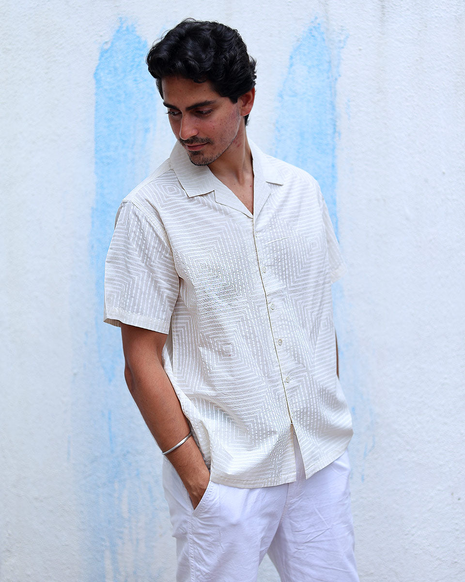 Mehrvaan White Hand Block Print Cotton Shirt - TOF