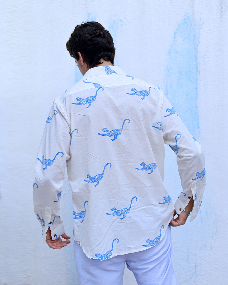 Mannat White Hand Block Print Cotton Shirt -TOF