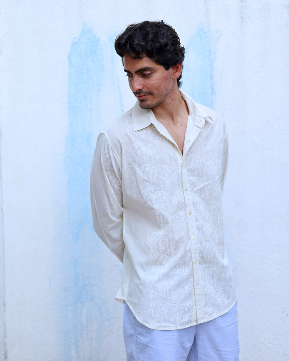 Armaan White Hand Block Print Cotton Shirt -TOF