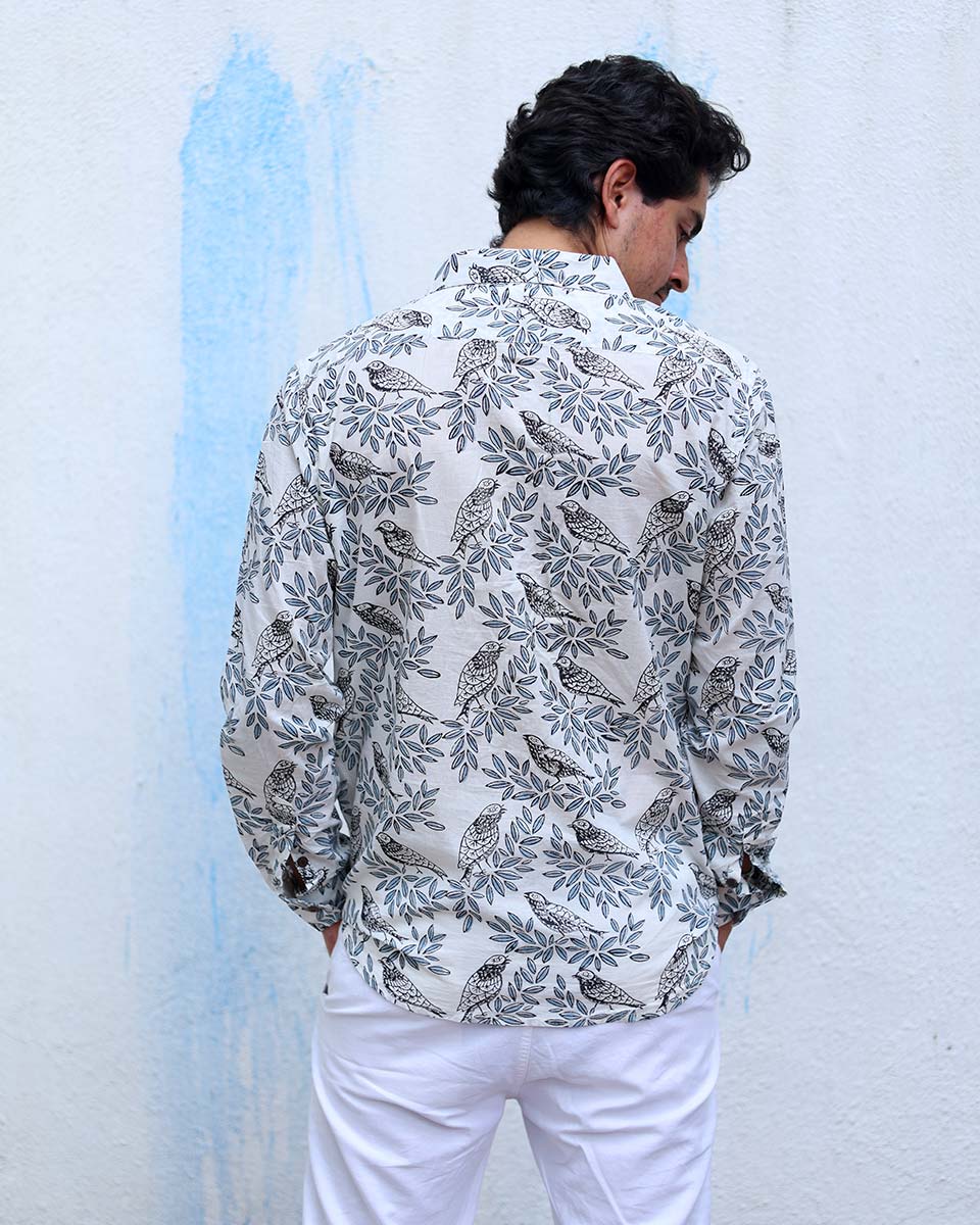 Sarmay White Hand Block Print Cotton Shirt - TOF