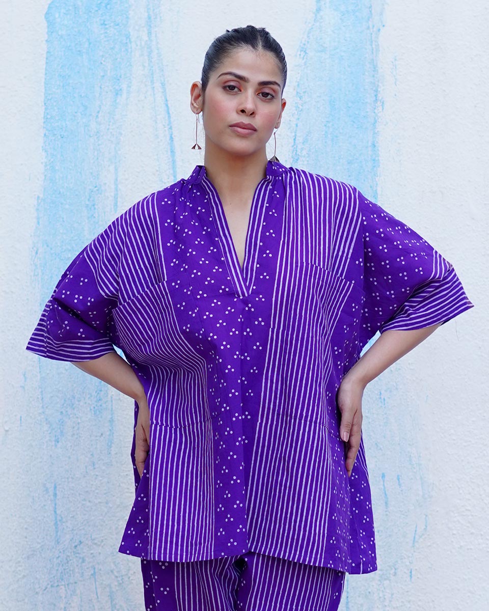 Udti Purple Handblock Print Cotton Top - BFG