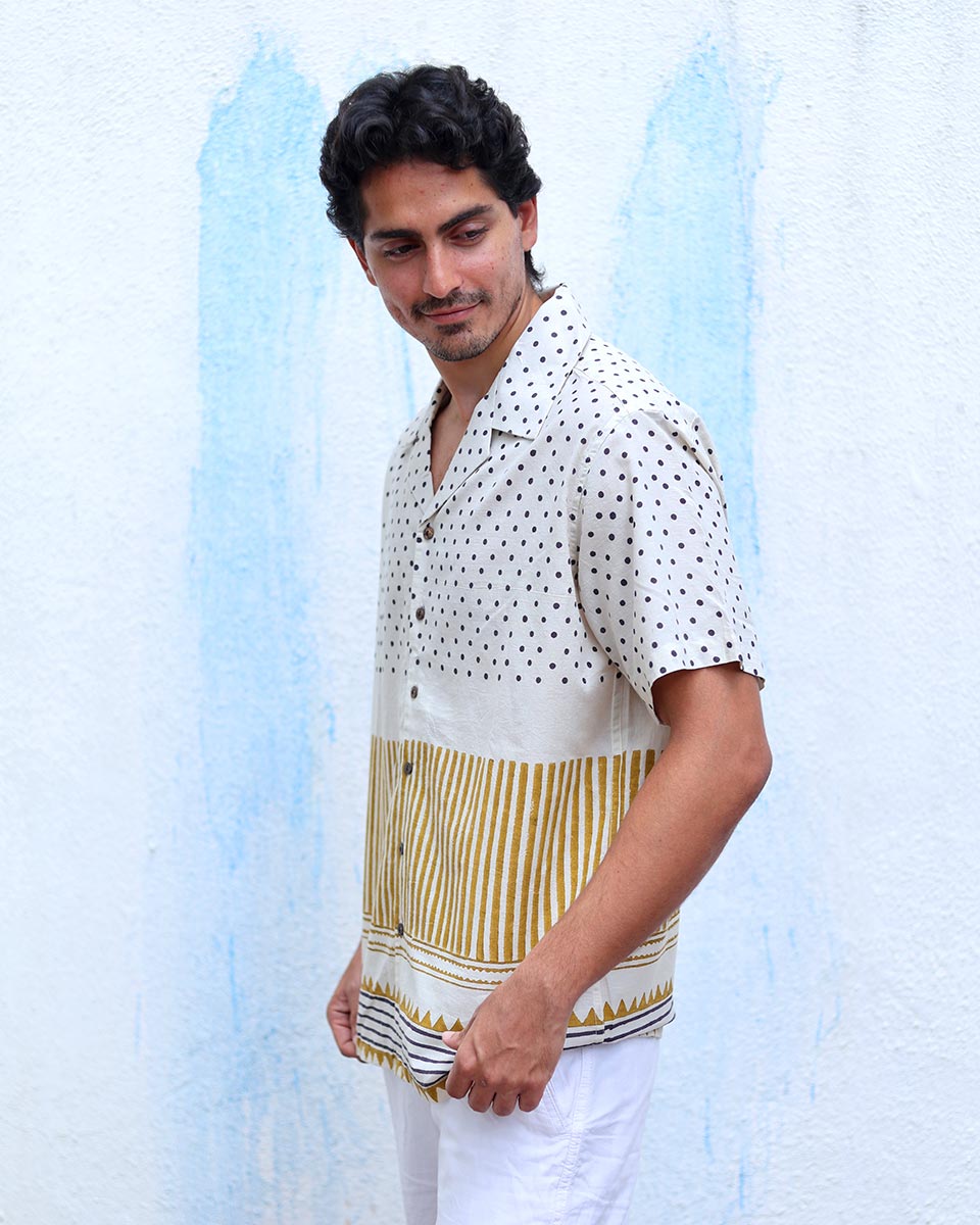 Tarikh White Hand Block Print Cotton Shirt - TOF