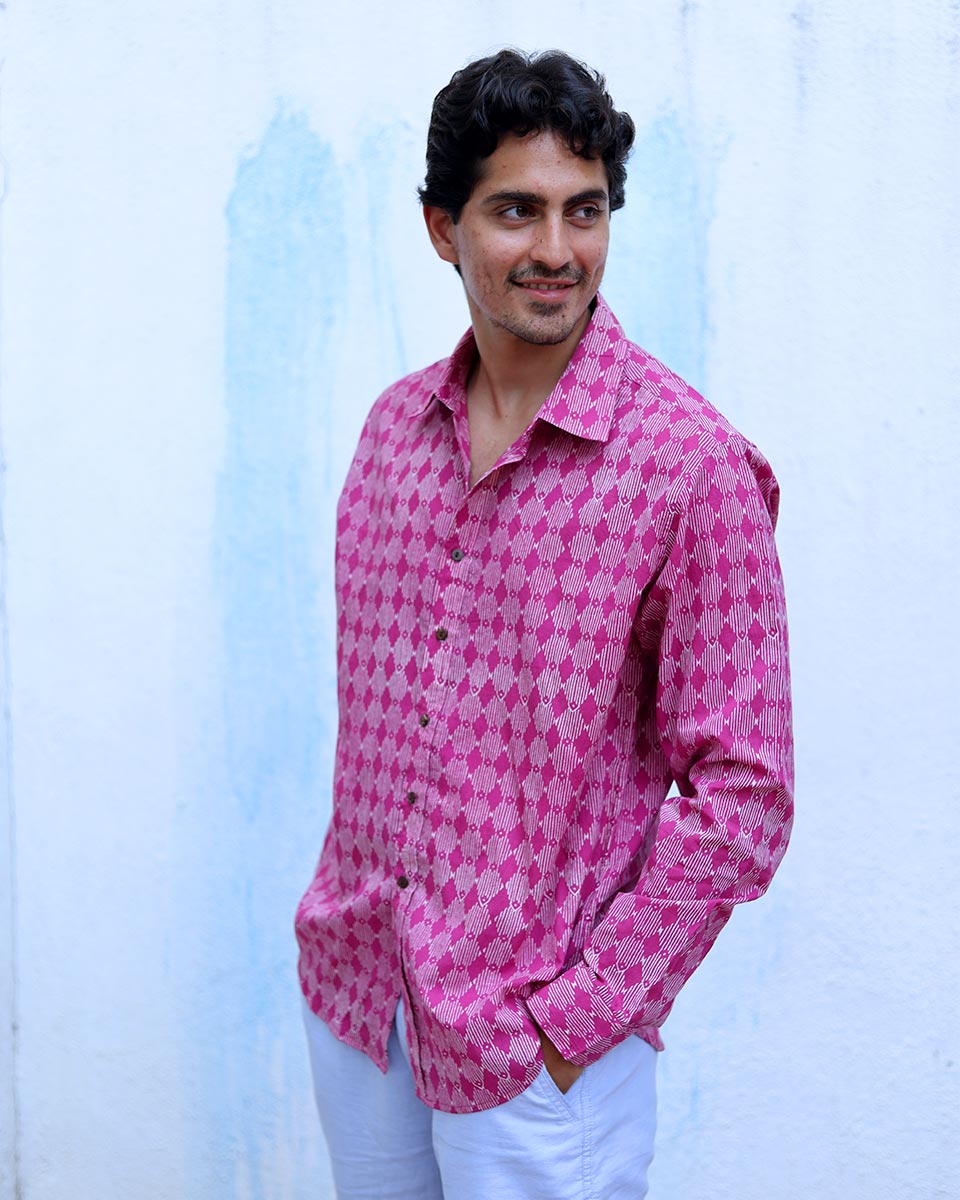 Shadab Pink Hand Block Print Cotton Shirt -TOF