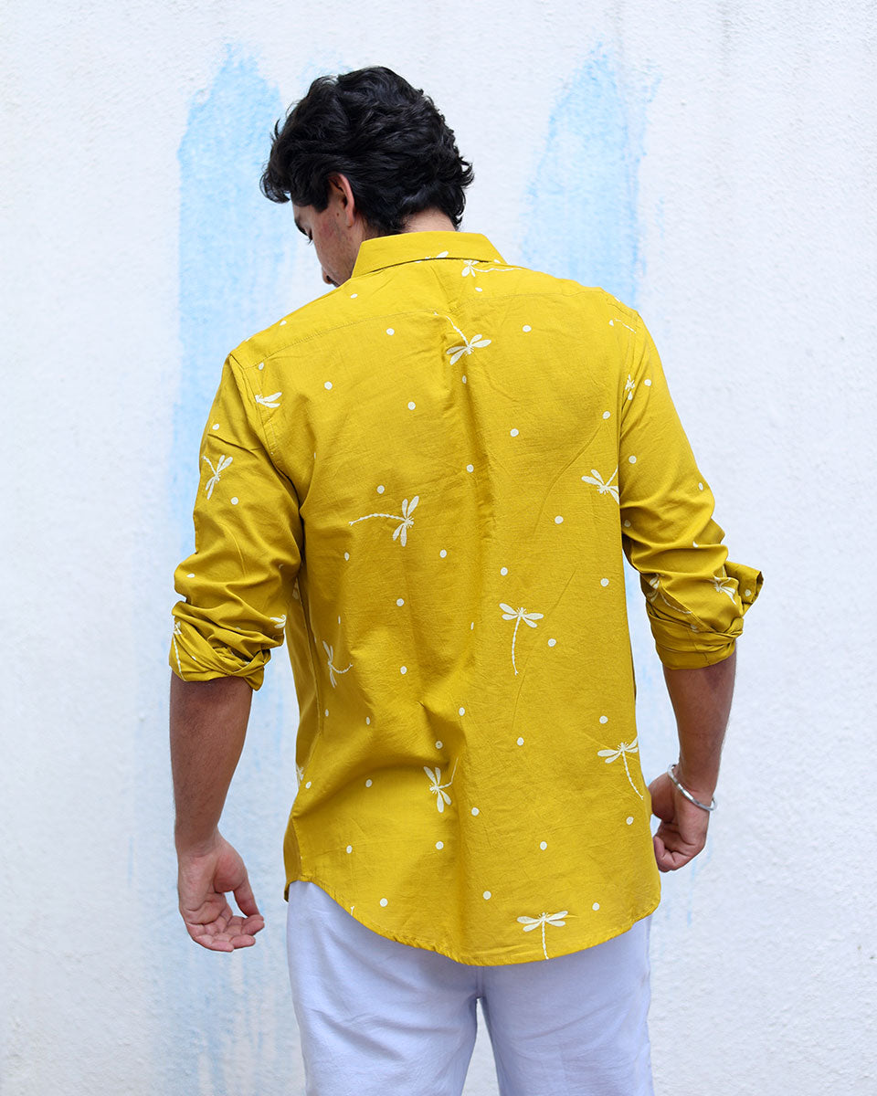 Barsaat Mustard Yellow  Hand Block Print Cotton T- Shirt - TOF