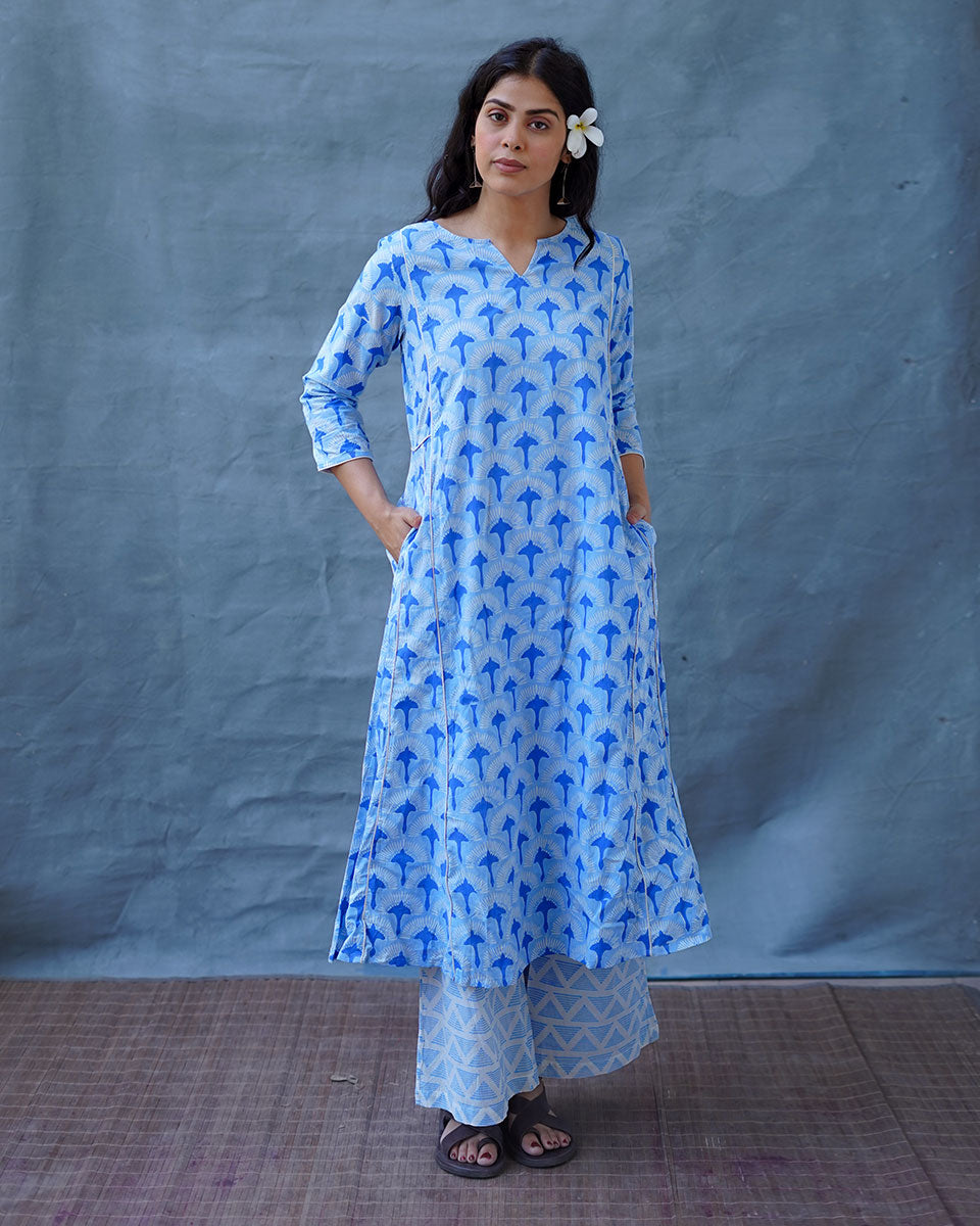 Pakhi Blue Hand Block Printed Kurti-BAD