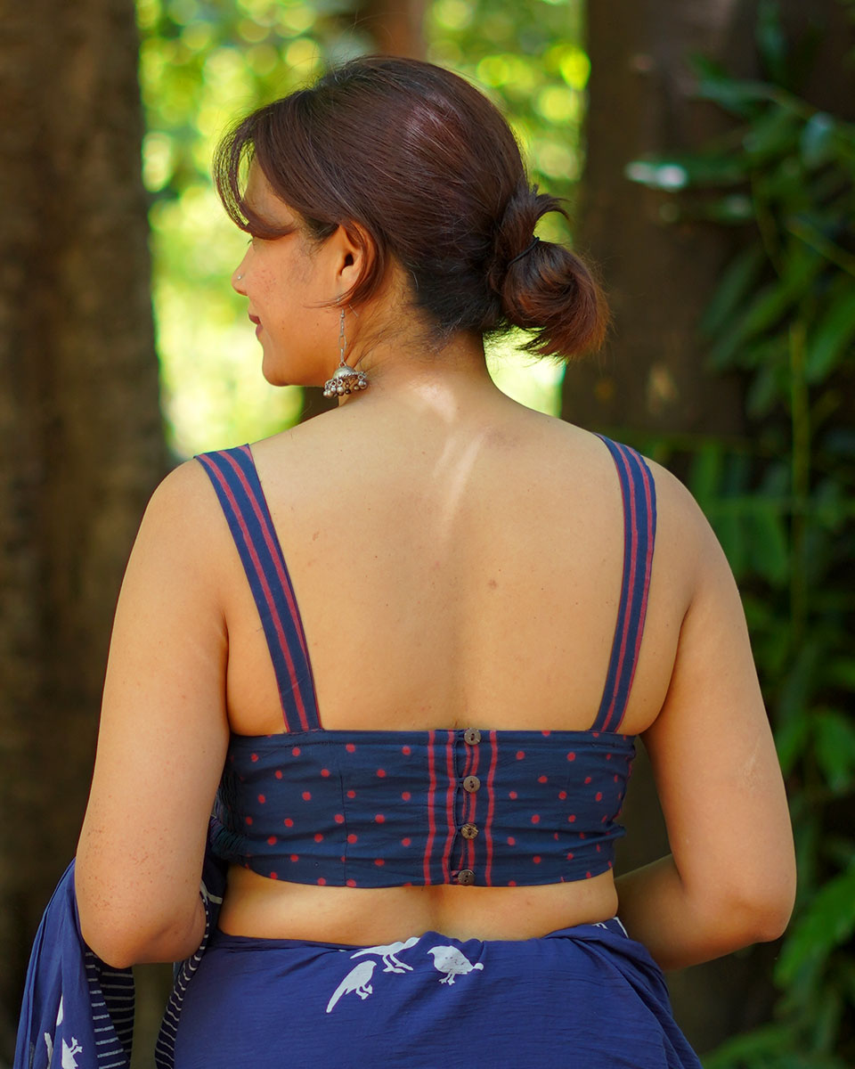 Playing till sunset Indigo Hand Block Printed Cotton Blouse - UMT