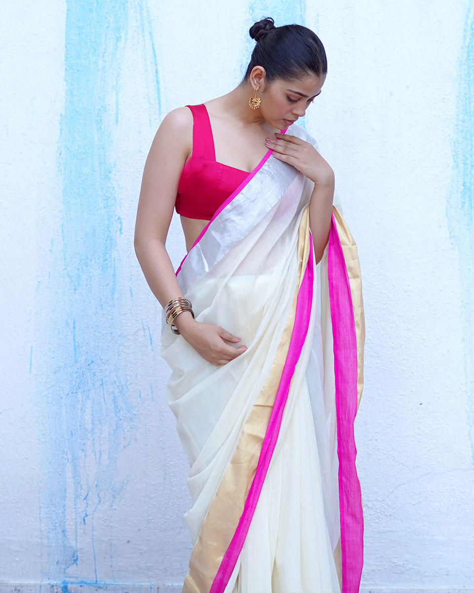 Hera Ivory White Handwoven Cotton Saree - NTC