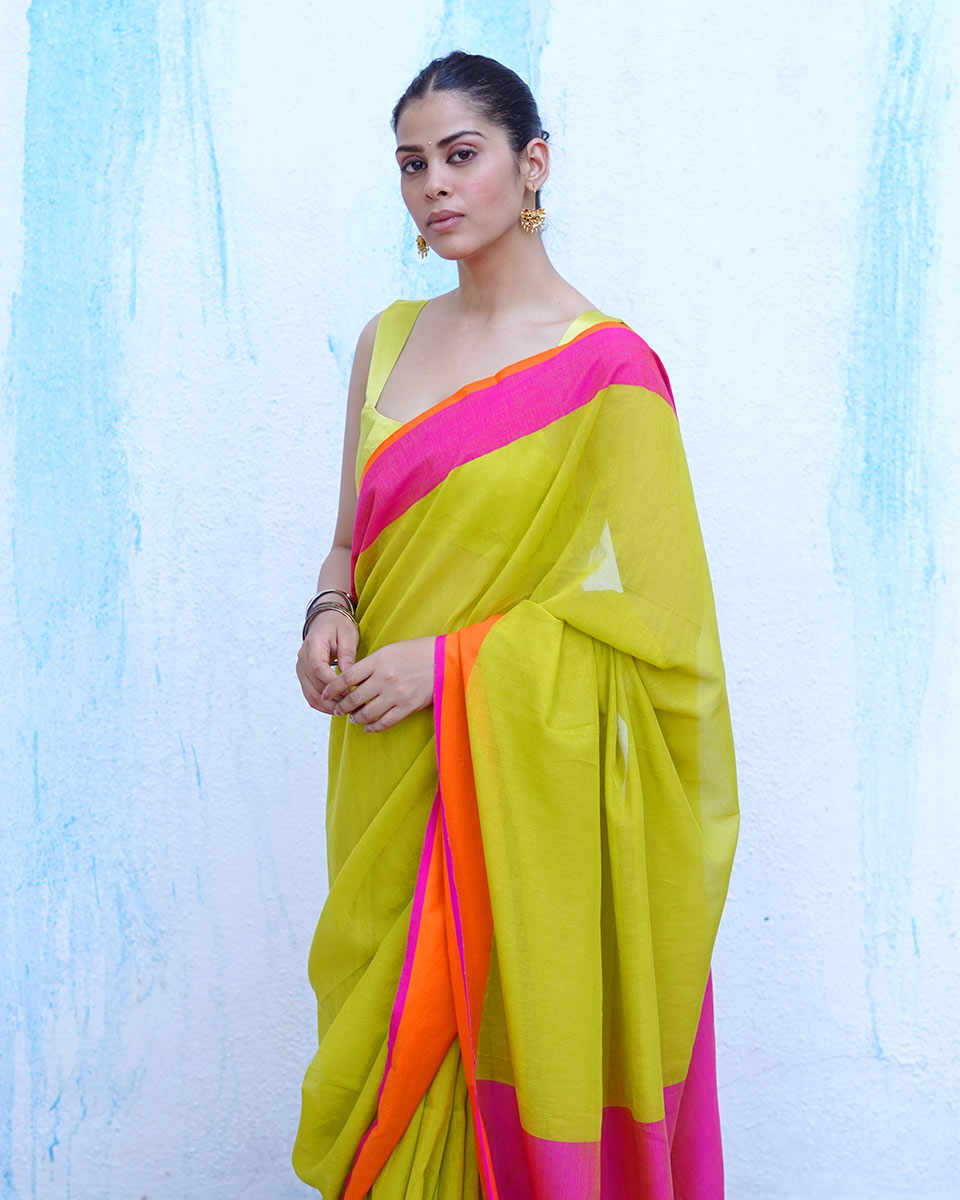 Selene Lime Green Handwoven Cotton Saree - NTC