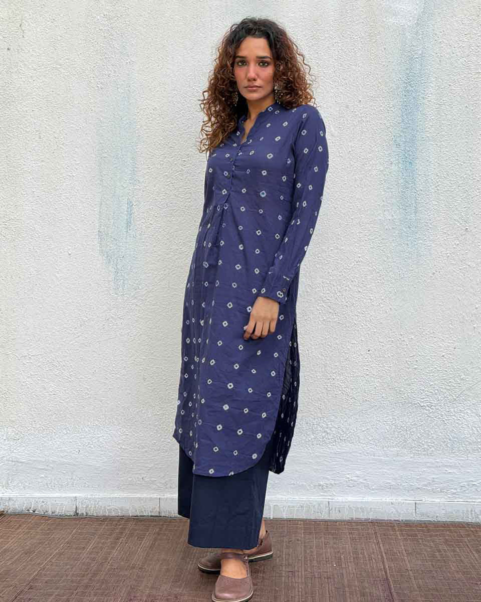 Midnight Waltz Bandhej Cotton Kurti