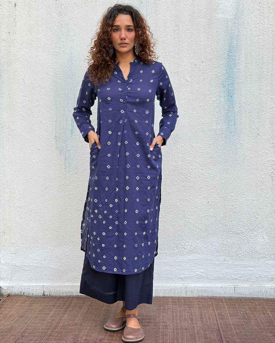 Midnight Waltz Bandhej Cotton Kurti