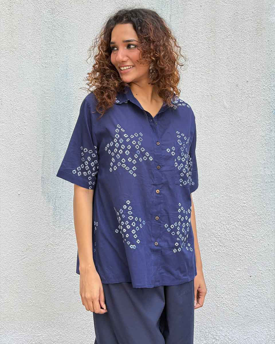 Madame Azure Bandhej Cotton Shirt