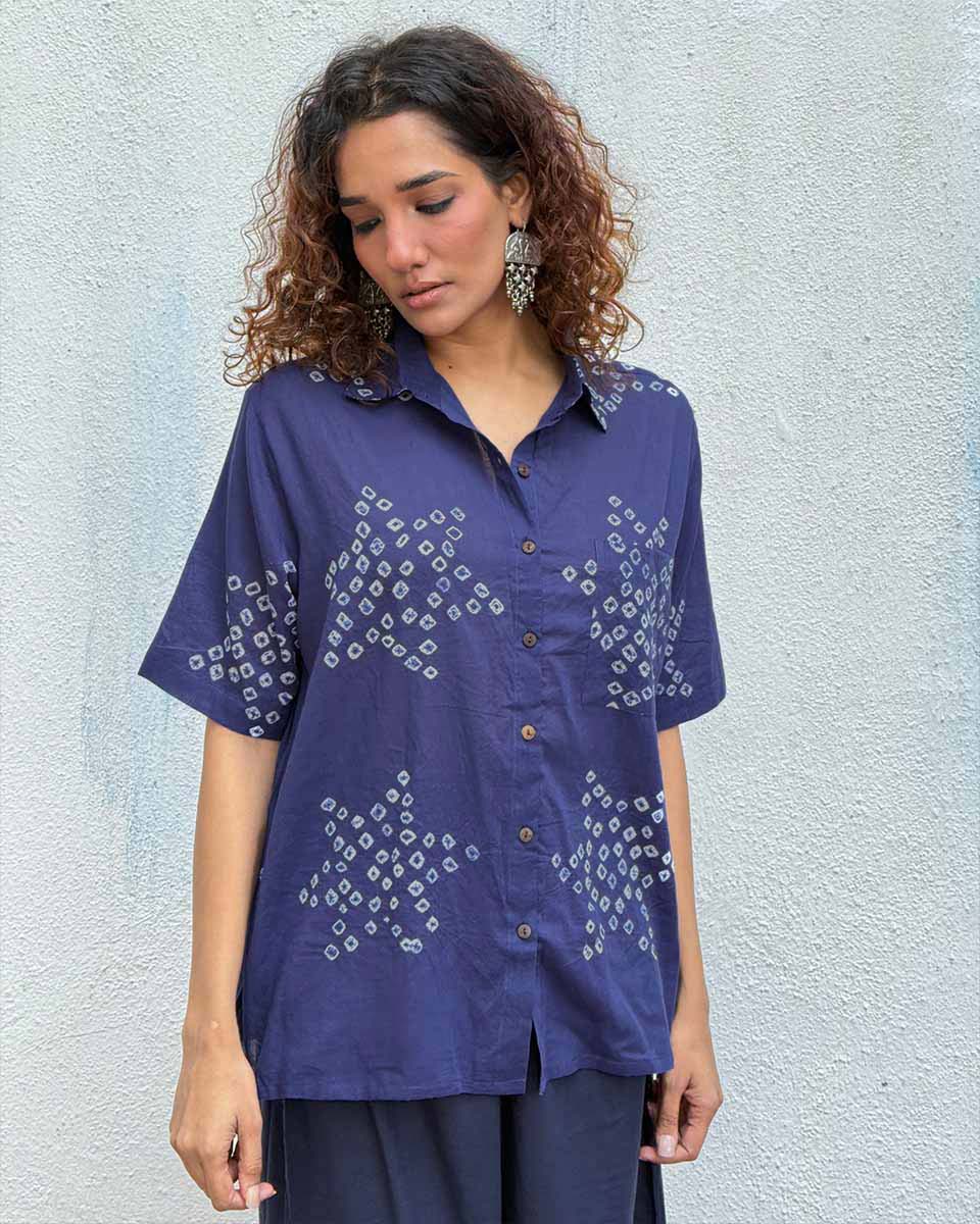 Madame Azure Bandhej Cotton Shirt