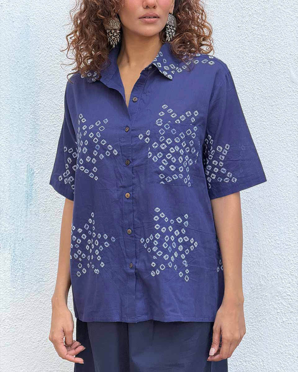 Madame Azure Bandhej Cotton Shirt