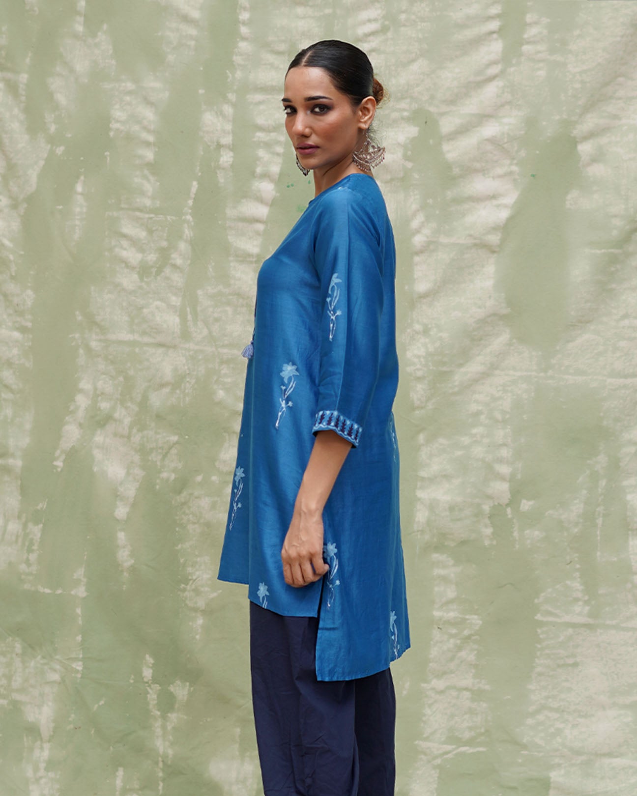 Aasmani Khwab Blue Handblock Printed Chanderi Silk Kurti -  CHD