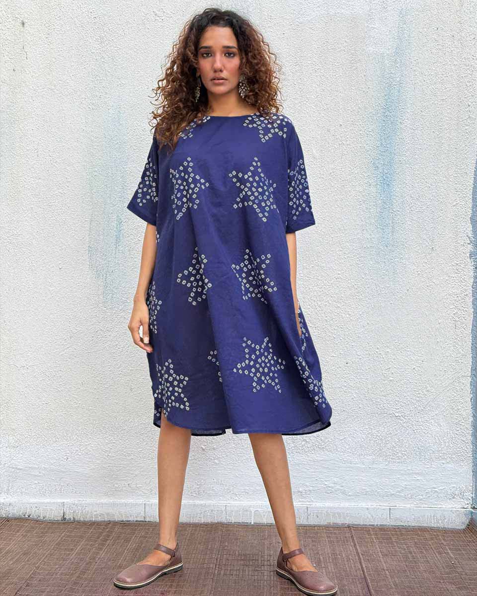 Blue Me Away Bandhej Cotton Dress