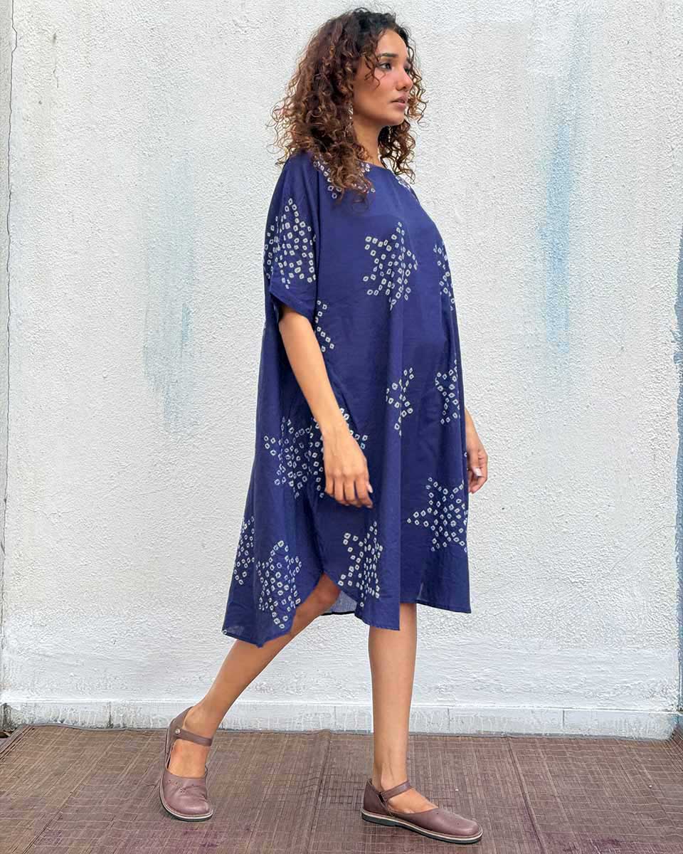 Blue Me Away Bandhej Cotton Dress