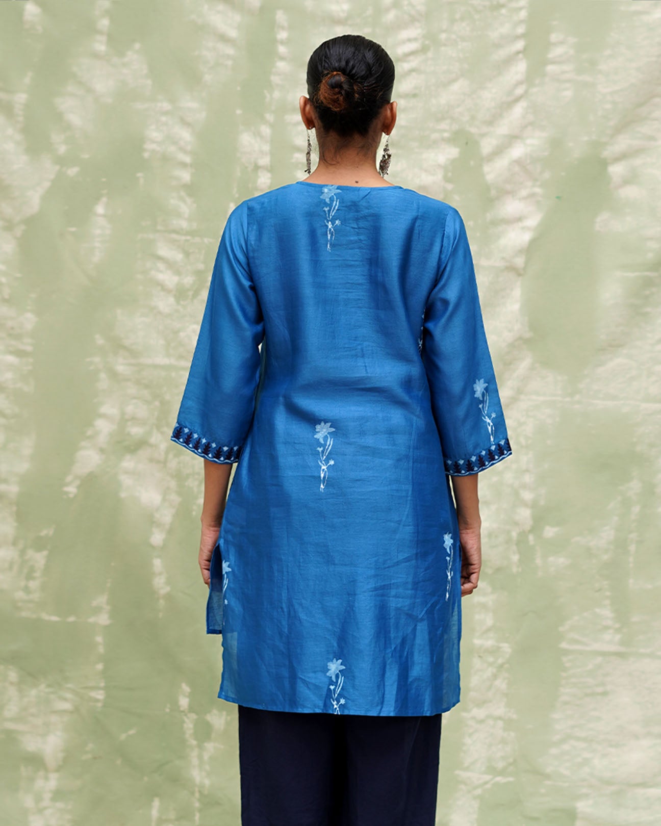 Aasmani Khwab Blue Handblock Printed Chanderi Silk Kurti -  CHD