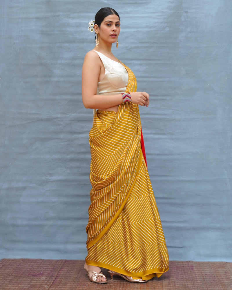 Calm Glide Yellow Handblock Print Modal Silk Saree - Flow