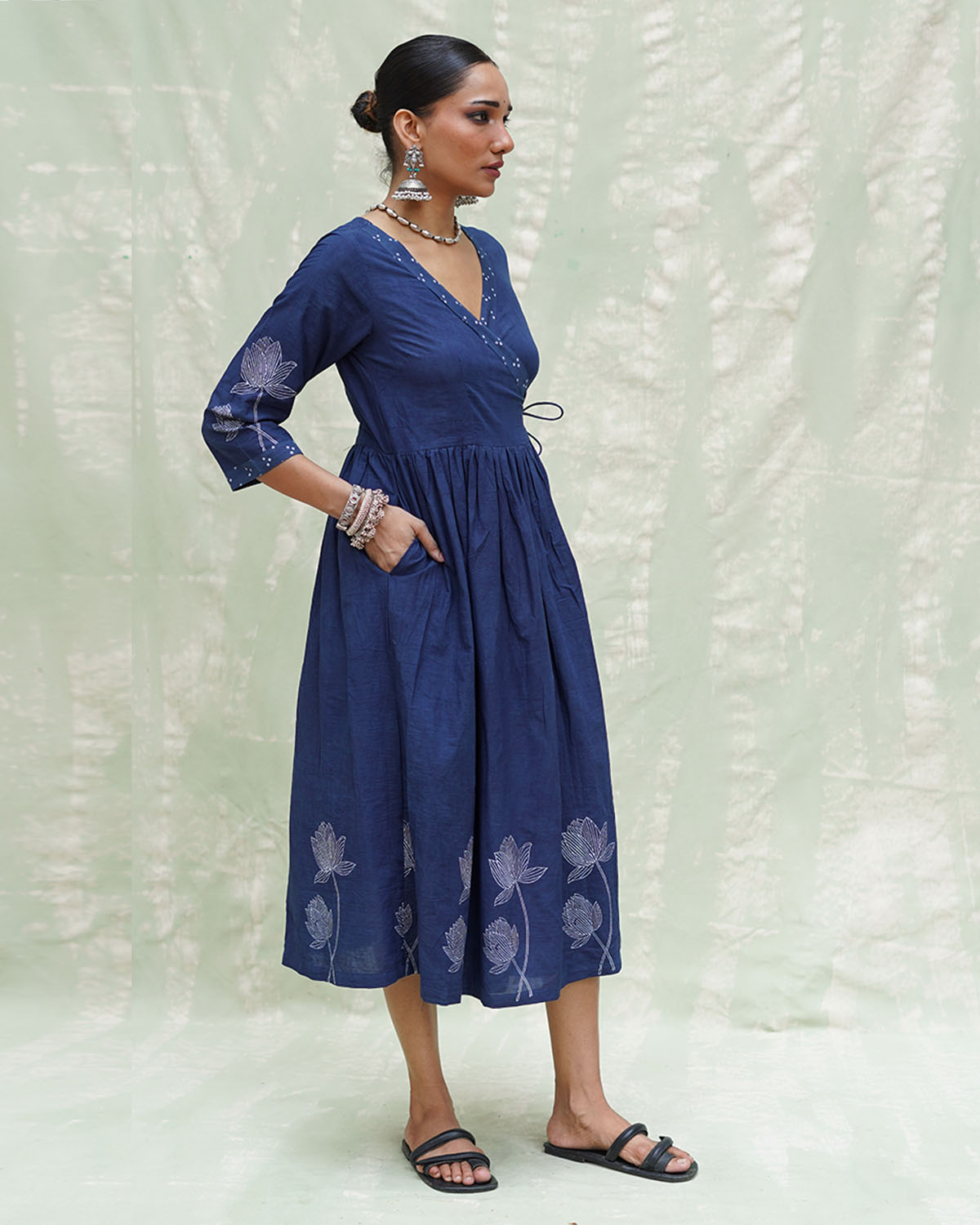 Aslekhi Blue Handblock Print Cotton Dress – Stylish Ethnic Wear | INDI