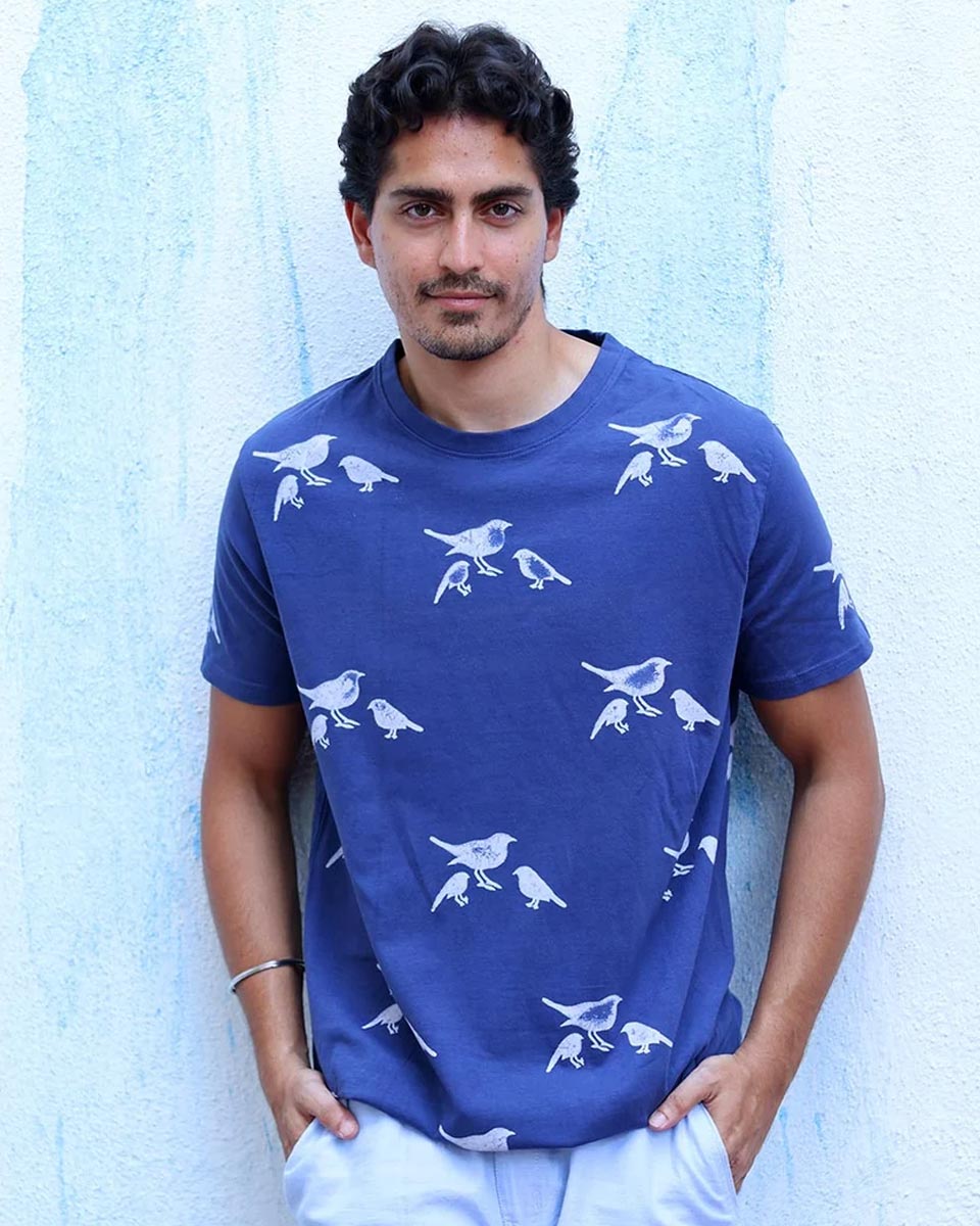 Meghdoot Blue Hand Block Print Cotton T- Shirt -TOF