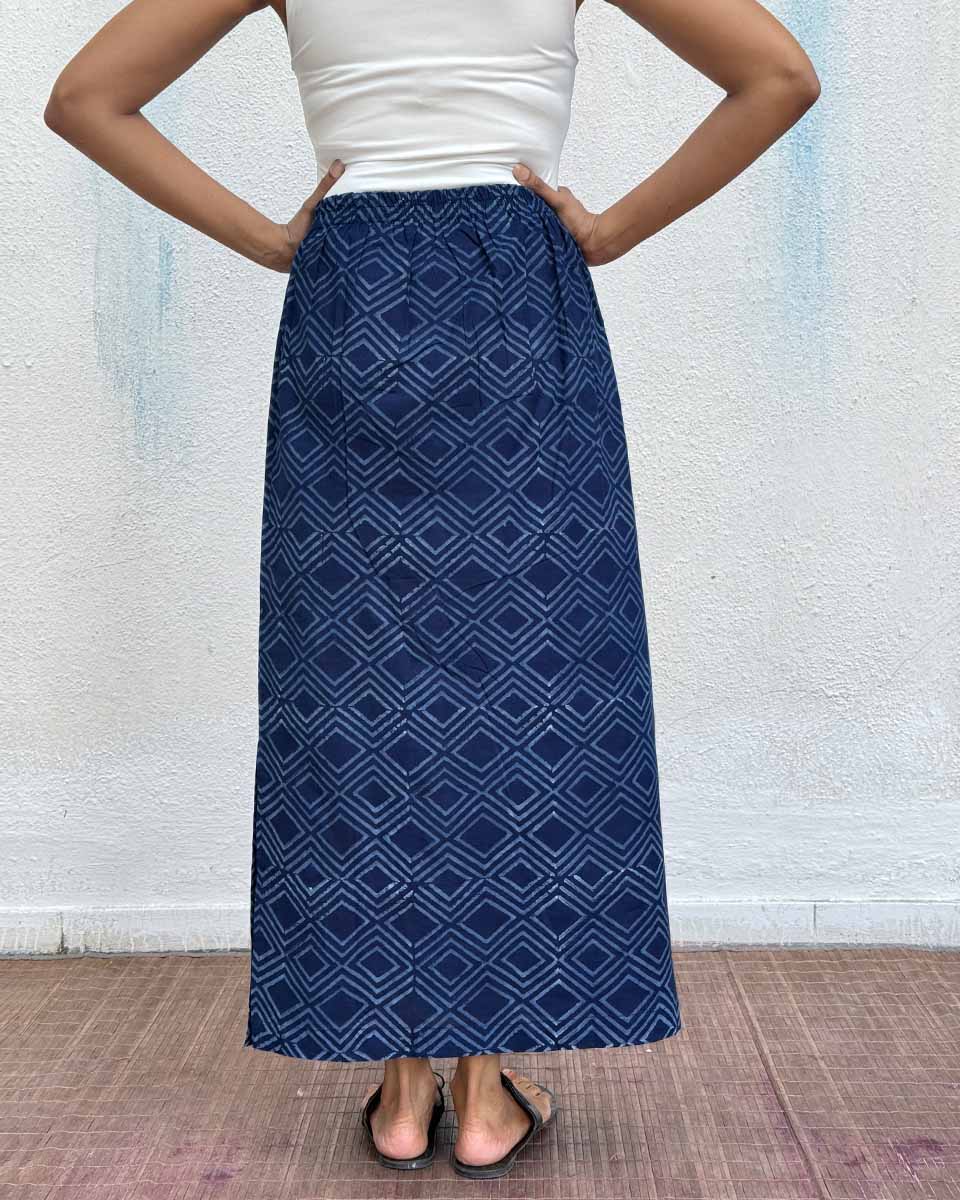 Indigo Bunting Blockprinted Cotton Skirt