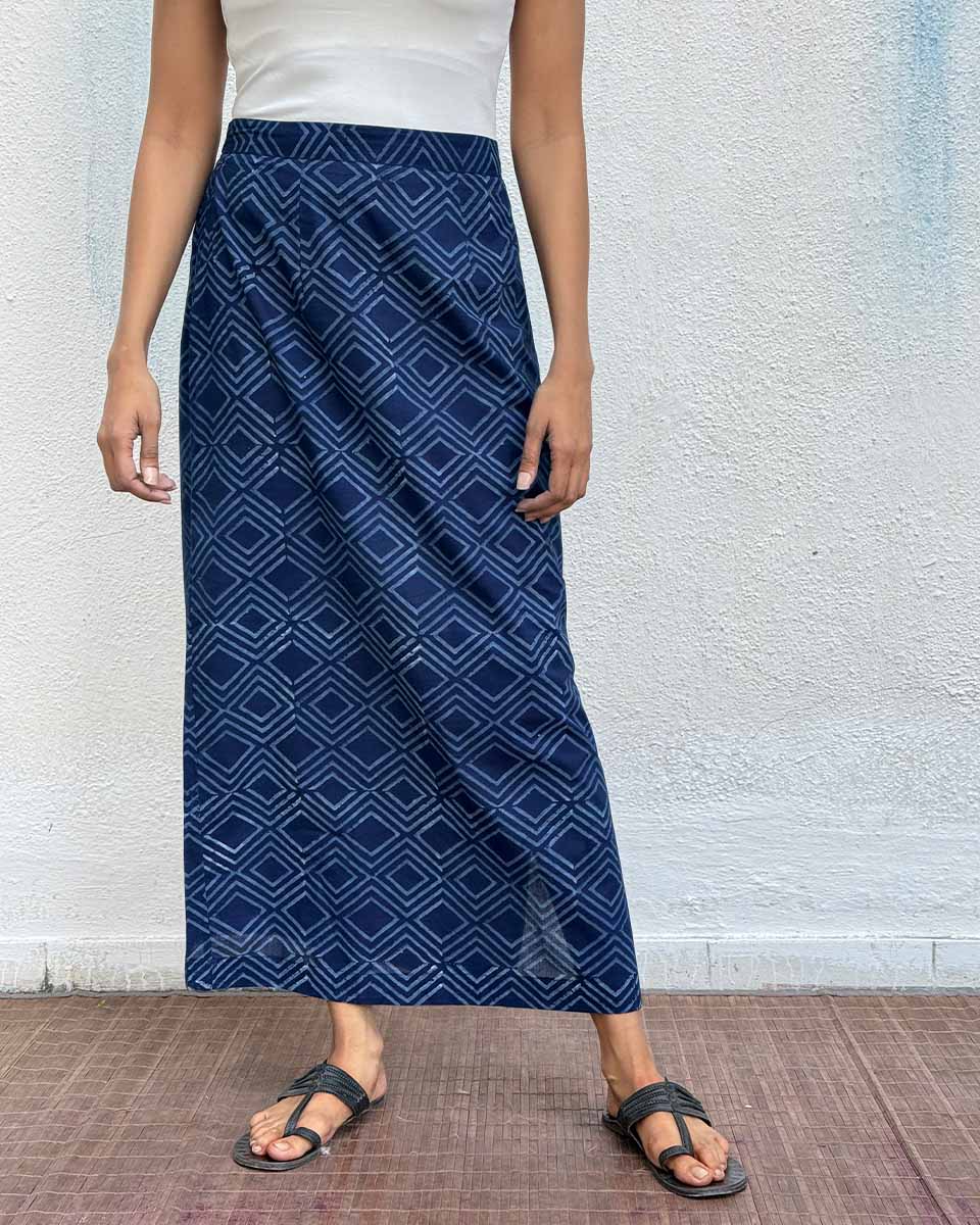 Indigo Bunting Blockprinted Cotton Skirt