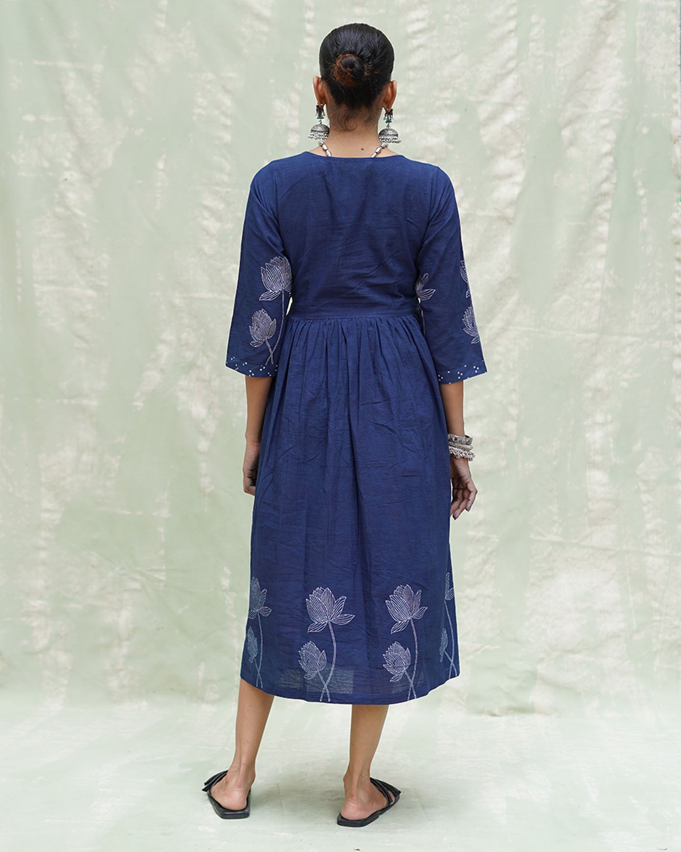 Aslekhi Blue Handblock Print Cotton Dress - INDI