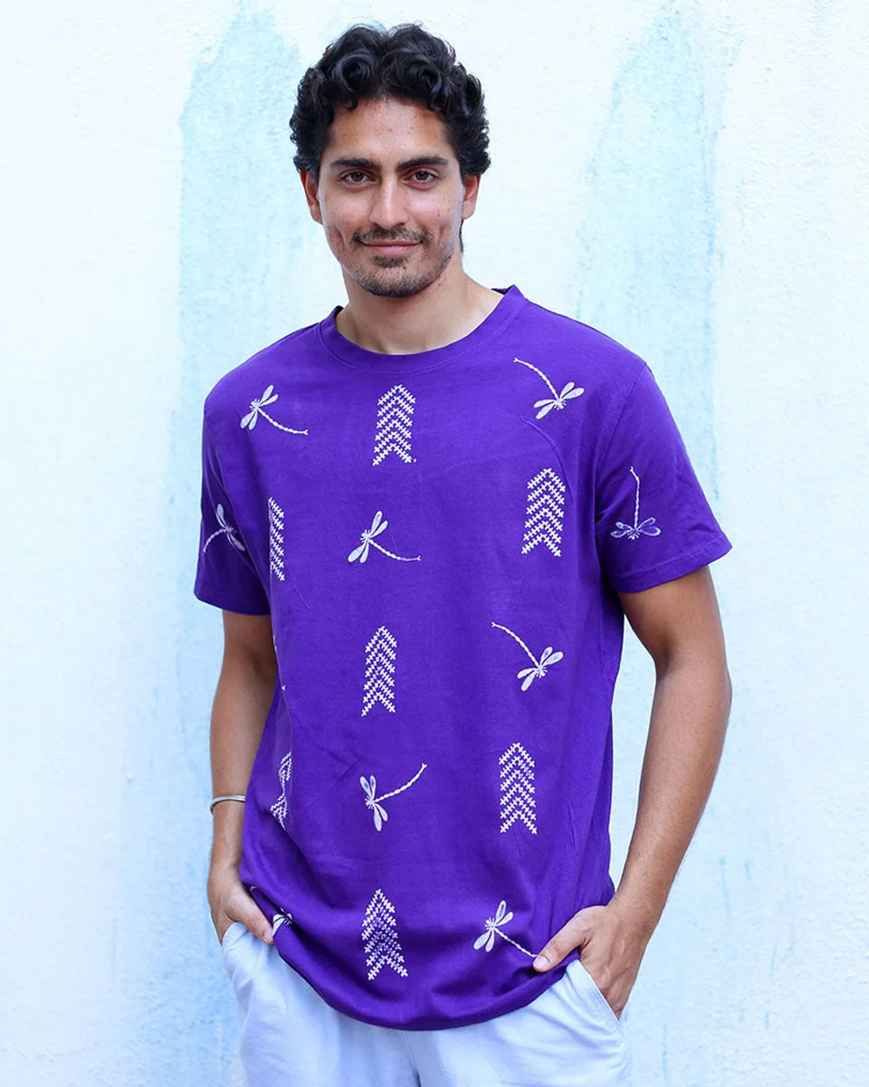 Jheel Purple Hand Block Print Cotton T- Shirt -TOF